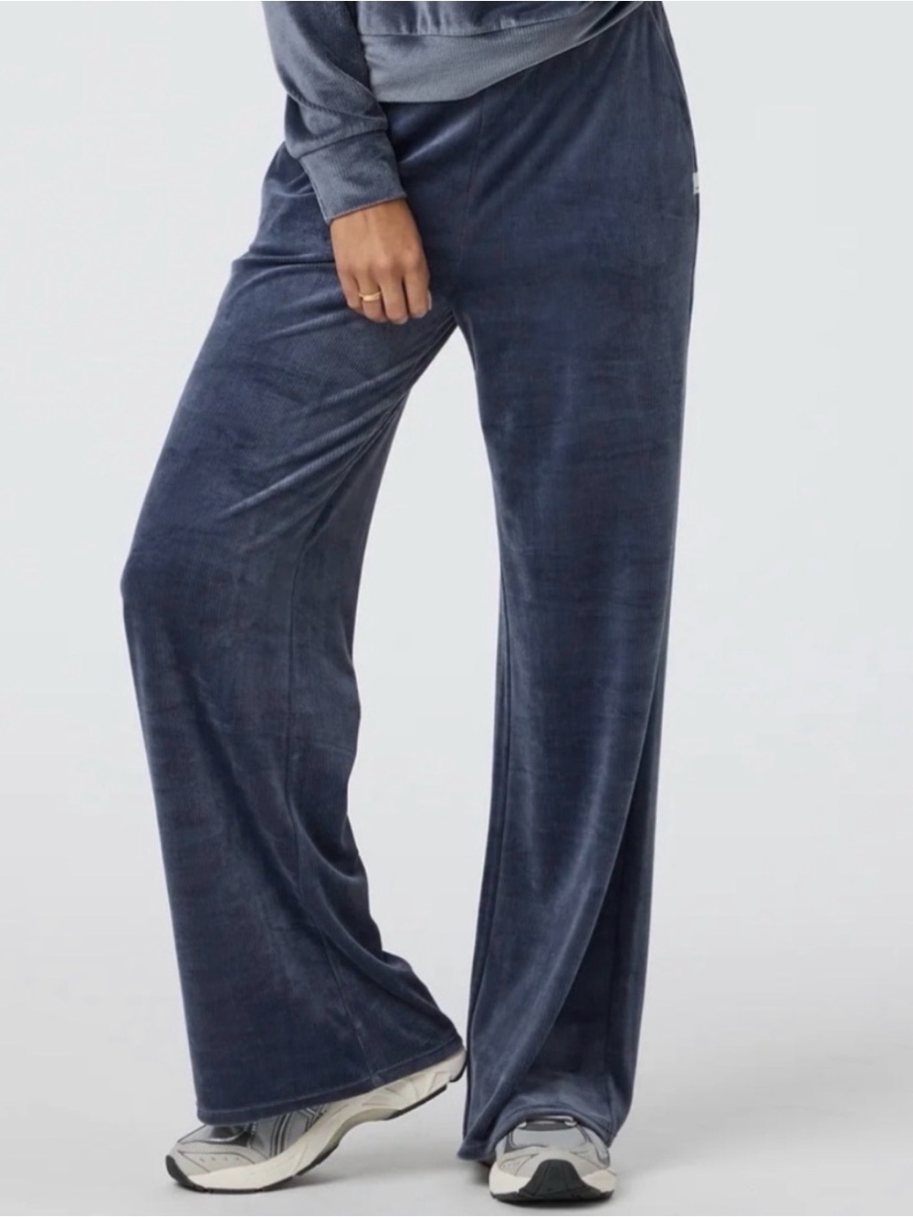 Vuori Haven Wide Leg Pants Women's Size Small Ribbed Velour High Rise Azure Blue